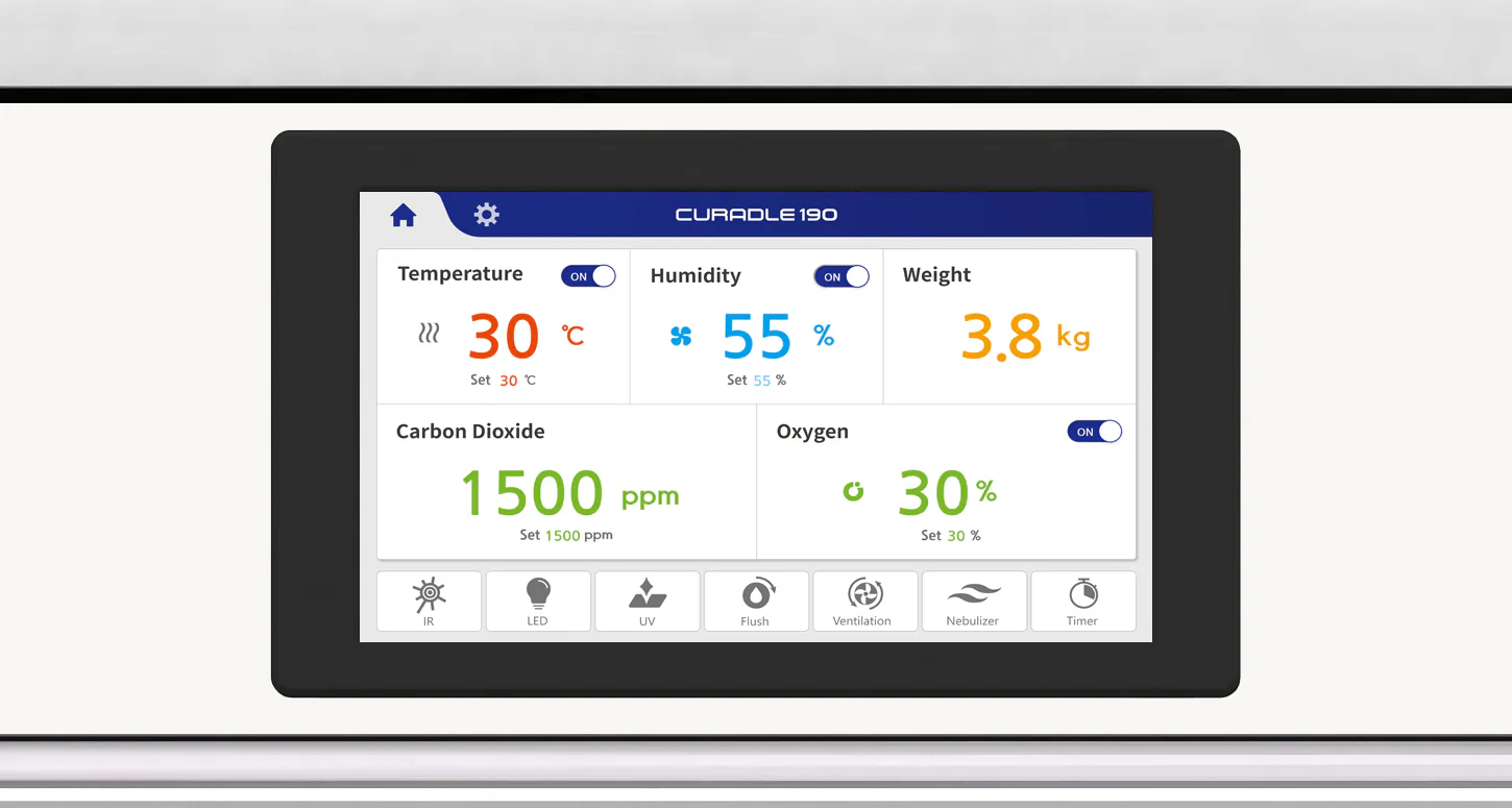Curadle Smart Incubator ULTRA 190: Сенсорная панель управления