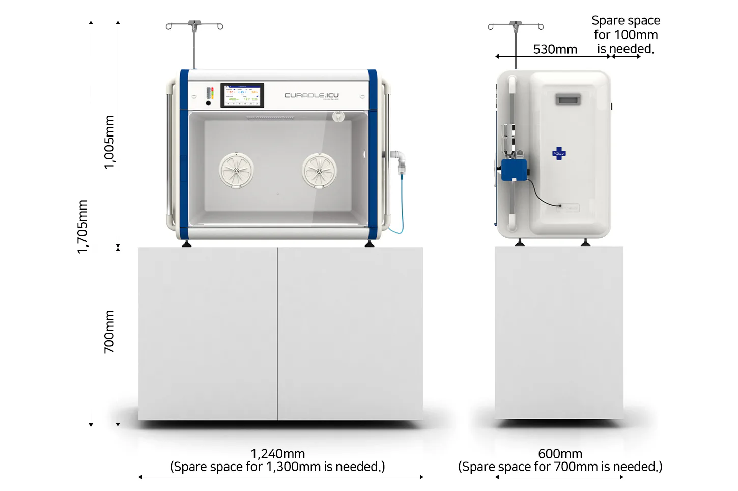Curadle Smart Incubator PRO 190: Требования к месту для одной камеры