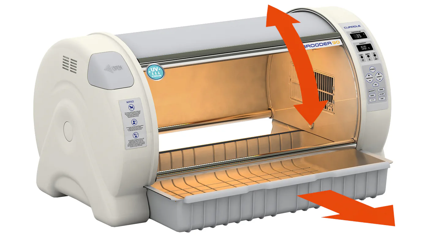 Curadle Brooder 90: Поворотно-сдвижная дверь и выдвижной поддон